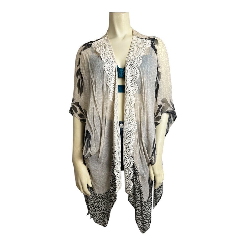 Anthropologie Elizabeth Gillet Sheer Kimono Boho Watercolor Crochet Beach - Picture 5 of 10
